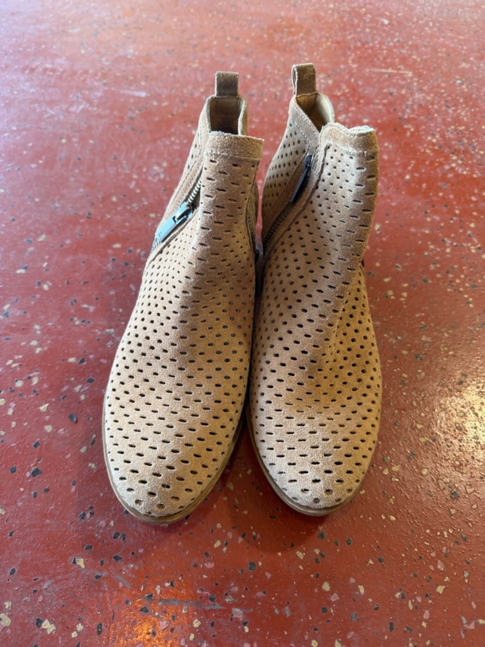Lucky Brand Tan Perforated Suede Ankle Booties